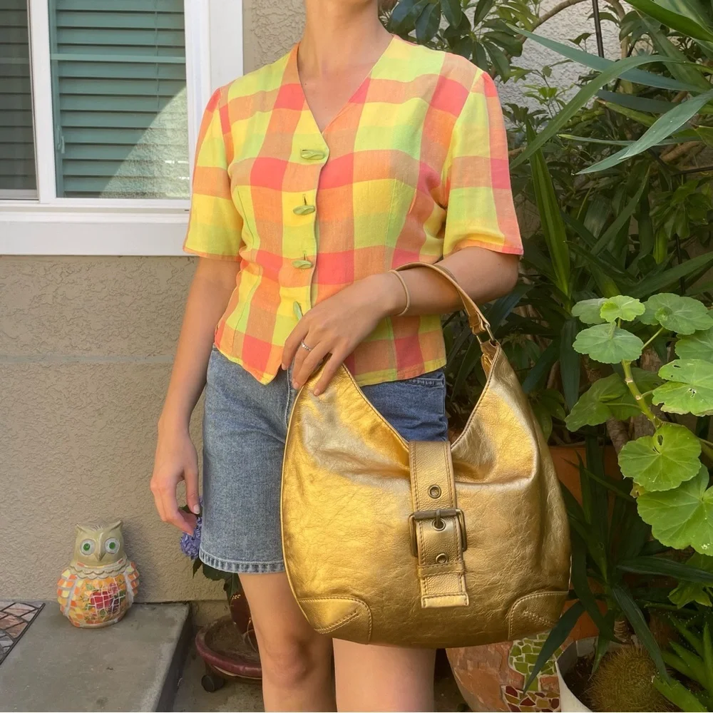 Luxurious Vintage Gold Michael Kors Hobo Leather Bag with Shimmery Finish